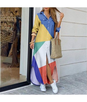 Shirt-style Button Long Dress Size Loose Home Print Women Plus Size Casual Dresses Women's Clothing