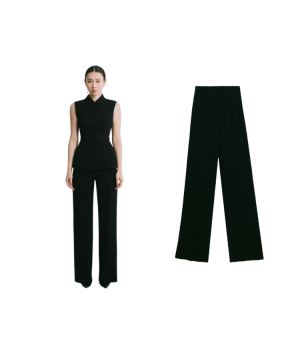 Good Quality 60% ACETATE 40%POLYESTER Women's Pants & Trousers Hot Sale Elegant Black SIKA WIDE LEG PANTS With Pockets In Stock