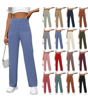 2024 Women's Plus Size Slim Fit Pants Trousers Girl New High Waist Casual Button Trousers Loose Straight Design for Autumn