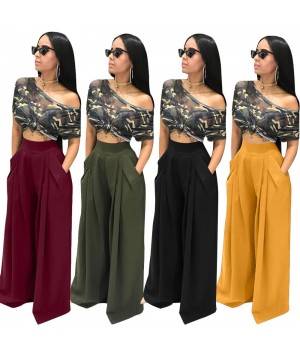 hot selling Wide Leg Plain Pants for ladies Baggy Fashion Street Wear Flare Stretch Women Pockets women's pants & trousers