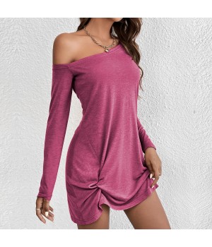 2025 Spring Summer ODM Women's T-Shirt Long Sleeve Loose Solid Color Casual Dress Woven with Breathable Weave Logo on Back