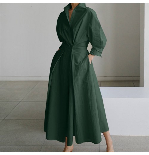 Autumn Dress 2024 Elegant Shirt Dress Solid Long Sleeved Casual High-waisted Gown Clothes Plus Size Dresses 4xl 5xl 6xl 7xl