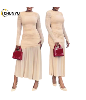 Fashion 2024 Women Clothing Boutique Sexy Long Mesh Sleeve Party Dress Elegant Birthday Casual Maxi Dresses