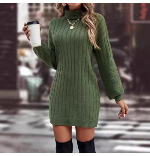 Fall/Winter Sweater Dress 2024 New High-neck Loose Casual Knit Dress