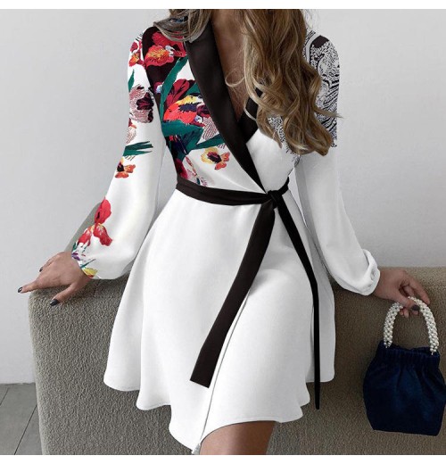 Autumn Style Long Sleeve One-Piece Color-Blocked Or Solid Color Temperament Commuting Dress