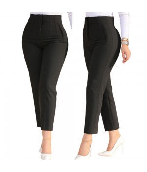 Cotton High Waist Slim Fit Women's Casual Trousers with Customizable XL Size