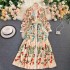 New European Vintage Chic Floral Print Sashes Slim waist Long Sleeve Dress Women Long Dresses Clothing