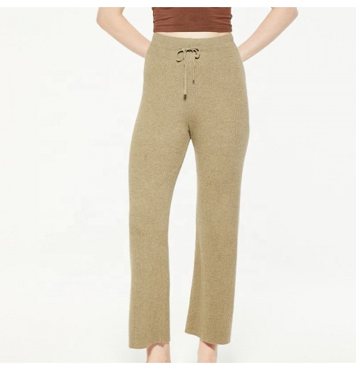 Winter Knitted Drawstring Sweatpants Soft Ladies Flare Pants Breathable Fashion Loose Casual Wide Leg Trousers