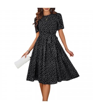 2024 Spring And Autumn Elegant And Stylish Casual Wave Dot Lace Printed Women's Dress